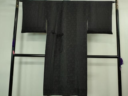 平和屋着物∞極上　道中着　スリーシーズン　春夏秋　塵除け　ロング丈　草花紋紗　灰青色×黒色　逸品　DZAB3856kh6