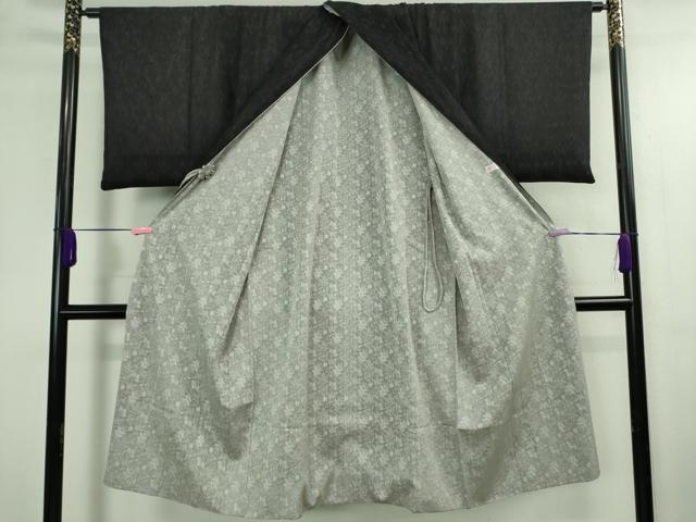 平和屋着物∞極上　道中着　スリーシーズン　春夏秋　塵除け　ロング丈　草花紋紗　灰青色×黒色　逸品　DZAB3856kh6