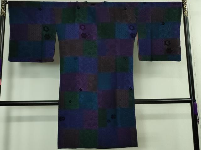 平和屋着物∞極上　道行コート　ロング丈　天鵞絨　輪奈ビロード　市松花文　逸品　未使用　DZAB3858kh6