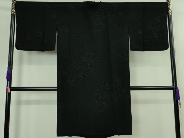 平和屋本店＃極上　染色作家　斉藤三才　道中着　ロング丈　天鵞絨　輪奈ビロード　三才鳥　薔薇　黒地　逸品　DZAB3864kh6