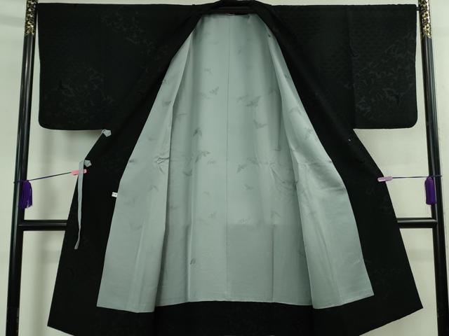 平和屋本店＃極上　染色作家　斉藤三才　道中着　ロング丈　天鵞絨　輪奈ビロード　三才鳥　薔薇　黒地　逸品　DZAB3864kh6