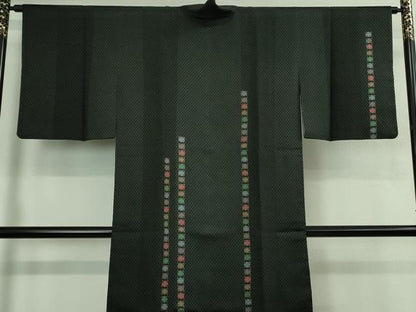 平和屋着物∞極上　道中着　ロング丈　網目　十字間道　黒地　逸品　DZAB3865kh6