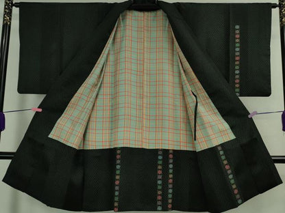 平和屋着物∞極上　道中着　ロング丈　網目　十字間道　黒地　逸品　DZAB3865kh6