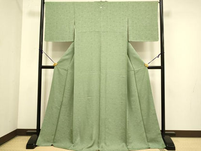 平和屋着物●極上　中国三大刺繍　スワトウ刺繍　汕頭刺繍　総刺繍　無地絵羽訪問着　貝桶花文　濃い山葵色　逸品　未使用　DZAB3870kh6