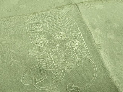 平和屋着物●極上　中国三大刺繍　スワトウ刺繍　汕頭刺繍　総刺繍　無地絵羽訪問着　貝桶花文　濃い山葵色　逸品　未使用　DZAB3870kh6