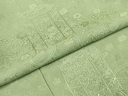 平和屋着物●極上　中国三大刺繍　スワトウ刺繍　汕頭刺繍　総刺繍　無地絵羽訪問着　貝桶花文　濃い山葵色　逸品　未使用　DZAB3870kh6