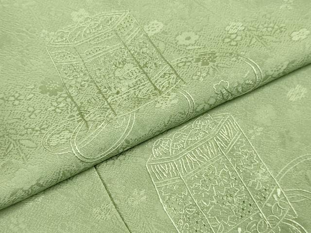 平和屋着物●極上　中国三大刺繍　スワトウ刺繍　汕頭刺繍　総刺繍　無地絵羽訪問着　貝桶花文　濃い山葵色　逸品　未使用　DZAB3870kh6
