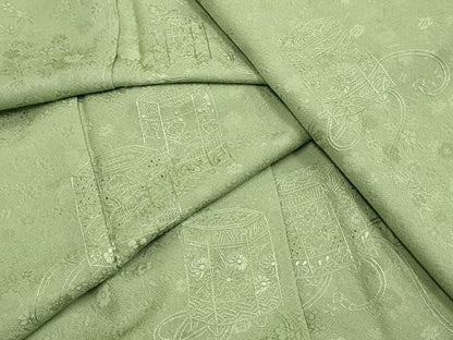 平和屋着物●極上　中国三大刺繍　スワトウ刺繍　汕頭刺繍　総刺繍　無地絵羽訪問着　貝桶花文　濃い山葵色　逸品　未使用　DZAB3870kh6