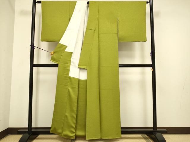 平和屋着物●極上　本草木染作家　瑞寶　色無地　鶯色　逸品　DZAB3871kh6