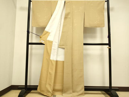平和屋着物●極上　色無地　枝葉地紋　杏色　やまと誂製　逸品　未使用　DZAB3872kh6