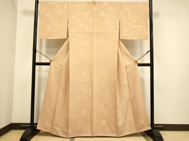 平和屋着物●極上　色無地　立波花地紋　濃い洒落柿色　逸品　未使用　DZAB3876kh6