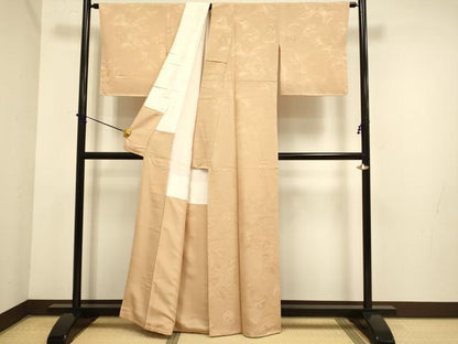 平和屋着物●極上　色無地　立波花地紋　濃い洒落柿色　逸品　未使用　DZAB3876kh6