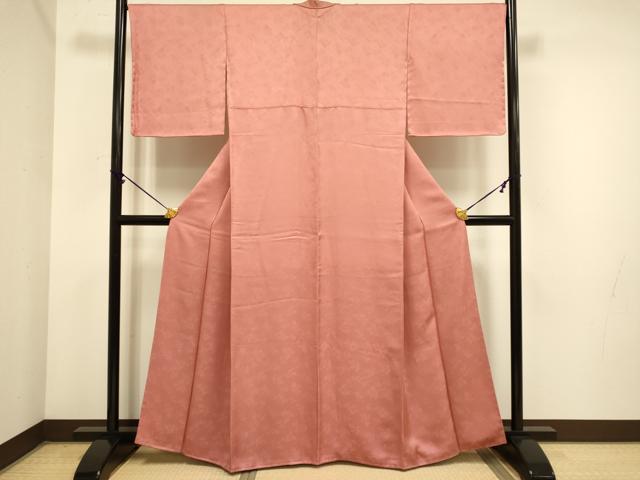 平和屋着物●極上　色無地　福笹を担げば肩に小判地紋　濃い浅緋色　逸品　未使用　DZAB3880kh6