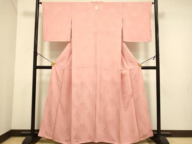 平和屋着物●極上　色無地　松竹梅　毘沙門亀甲地紋　薄紅色　逸品　未使用　DZAB3881kh6