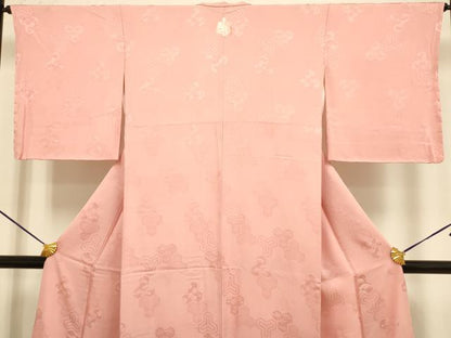平和屋着物●極上　色無地　松竹梅　毘沙門亀甲地紋　薄紅色　逸品　未使用　DZAB3881kh6