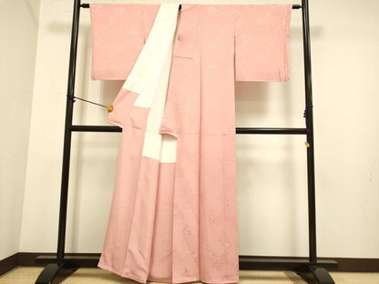 平和屋着物●極上　色無地　松竹梅　毘沙門亀甲地紋　薄紅色　逸品　未使用　DZAB3881kh6