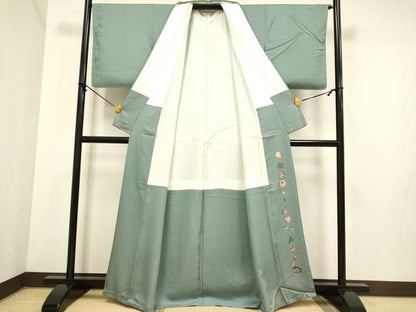 平和屋着物●極上　日本のお笑いタレント　俳優　画家　書家　片岡鶴太郎監修　色無地　深川鼠色　逸品　未使用　DZAB3886kh6