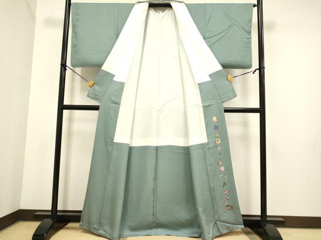 平和屋着物●極上　日本のお笑いタレント　俳優　画家　書家　片岡鶴太郎監修　色無地　深川鼠色　逸品　未使用　DZAB3886kh6