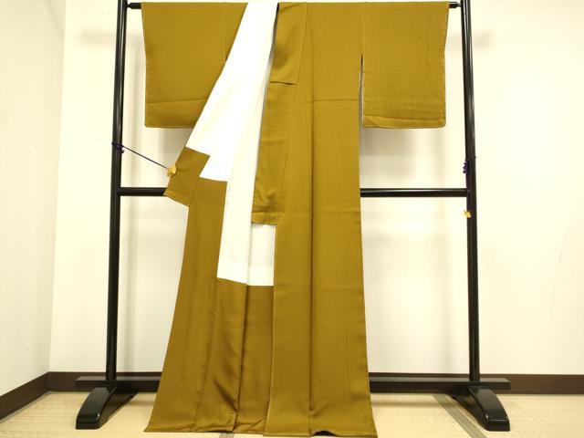 平和屋着物●極上　色無地　菱地紋　濃い山吹色　ロング丈　逸品　未使用　DZAB3889kh6