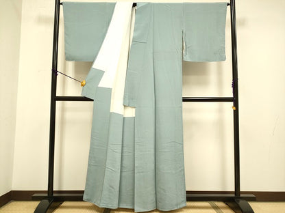 平和屋着物●極上　色無地　濃い灰青色　縮緬地　逸品　未使用　DZAB3895kh6
