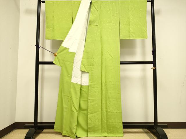 平和屋着物●極上　色無地　菱天井花地紋　青丹色　逸品　未使用　DZAB3898kh6