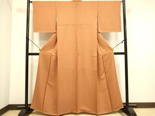 平和屋着物●極上　色無地　草葉地紋　柿茶色　逸品　未使用　DZAB3899kh6