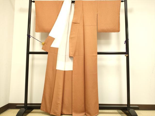 平和屋着物●極上　色無地　草葉地紋　柿茶色　逸品　未使用　DZAB3899kh6