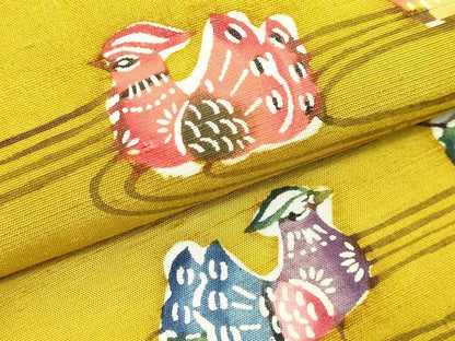 平和屋着物●極上　本場琉球紅型　九寸名古屋帯　紬地　流水鴛鴦花文　逸品　DZAB3906kh6