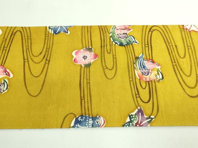 平和屋着物●極上　本場琉球紅型　九寸名古屋帯　紬地　流水鴛鴦花文　逸品　DZAB3906kh6