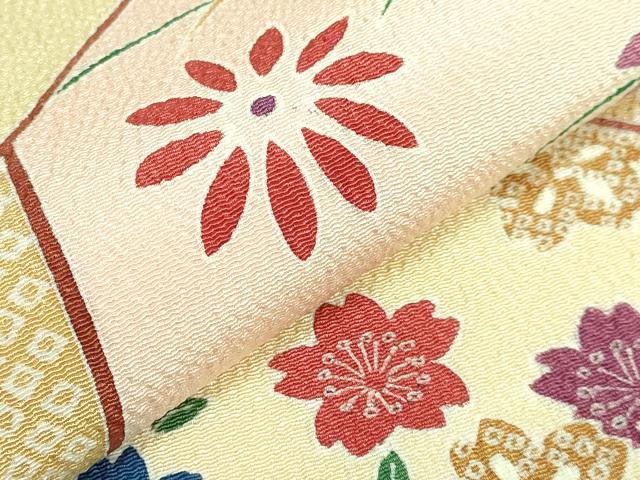 平和屋着物●極上　九寸名古屋帯　切り嵌め花文　鬼しぼ縮緬　逸品　DZAB3908kh6