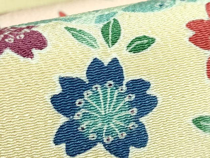 平和屋着物●極上　九寸名古屋帯　切り嵌め花文　鬼しぼ縮緬　逸品　DZAB3908kh6
