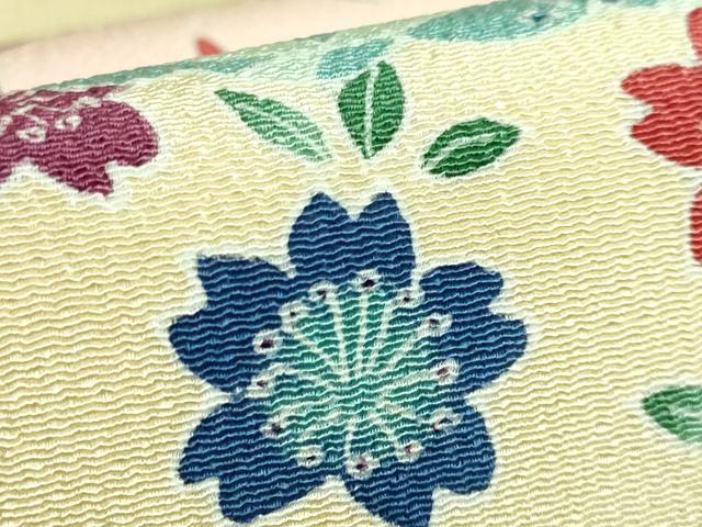 平和屋着物●極上　九寸名古屋帯　切り嵌め花文　鬼しぼ縮緬　逸品　DZAB3908kh6
