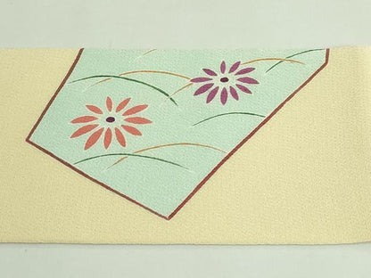 平和屋着物●極上　九寸名古屋帯　切り嵌め花文　鬼しぼ縮緬　逸品　DZAB3908kh6