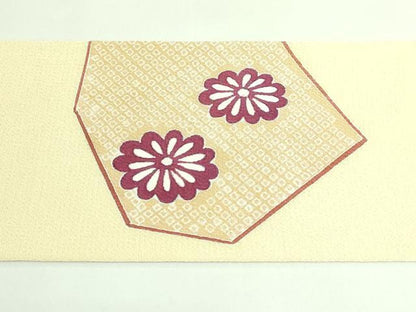 平和屋着物●極上　九寸名古屋帯　切り嵌め花文　鬼しぼ縮緬　逸品　DZAB3908kh6