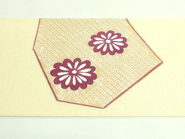 平和屋着物●極上　九寸名古屋帯　切り嵌め花文　鬼しぼ縮緬　逸品　DZAB3908kh6