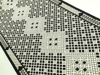 平和屋本店●極上 八寸名古屋帯 こぎん刺し 菱 黒地 逸品 DZAB3911kh6