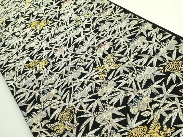 平和屋着物●極上　紋屋井関　御寮織　六通柄袋帯　唐織　鳳凰笹桐文　黒地　金銀糸　逸品　DZAB3928kh6