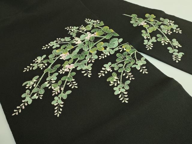 平和屋着物●極上　九寸名古屋帯　萩花文　黒地　鬼しぼ縮緬　逸品　DZAB3930kh6