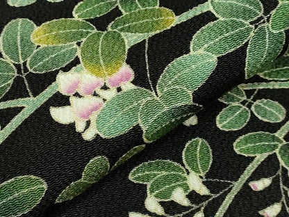 平和屋着物●極上　九寸名古屋帯　萩花文　黒地　鬼しぼ縮緬　逸品　DZAB3930kh6