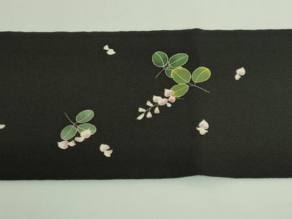 平和屋着物●極上　九寸名古屋帯　萩花文　黒地　鬼しぼ縮緬　逸品　DZAB3930kh6