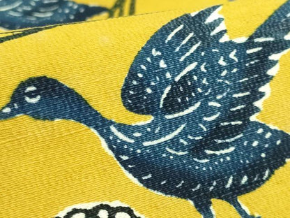 平和屋本店●極上 九寸名古屋帯 紅型 紬地 群れ鳥 証紙・反端付き 逸品 DZAB3932kh6