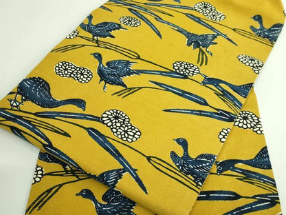 平和屋本店●極上 九寸名古屋帯 紅型 紬地 群れ鳥 証紙・反端付き 逸品 DZAB3932kh6