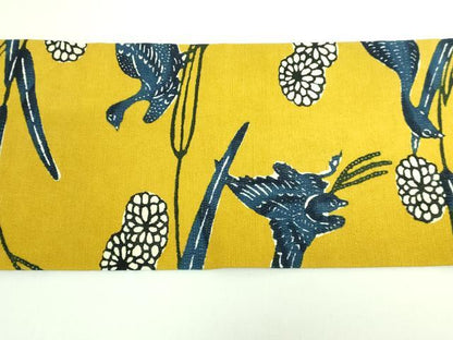 平和屋本店●極上 九寸名古屋帯 紅型 紬地 群れ鳥 証紙・反端付き 逸品 DZAB3932kh6