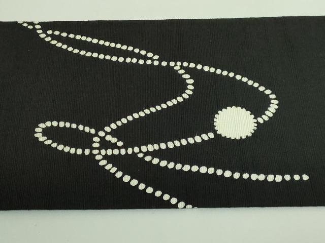 平和屋着物●極上　九寸名古屋帯　紬地　猫　毛糸　黒地　逸品　DZAB3933kh6