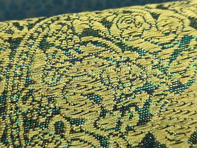 平和屋着物●極上　皇室・伊勢神宮御用　御御帯　山口美術織物　山口弘躬　六通柄袋帯　唐織　小葵地葡萄鏡文　金糸　逸品　DZAB3944kh6