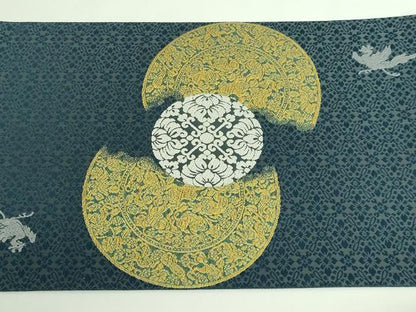 平和屋着物●極上　皇室・伊勢神宮御用　御御帯　山口美術織物　山口弘躬　六通柄袋帯　唐織　小葵地葡萄鏡文　金糸　逸品　DZAB3944kh6