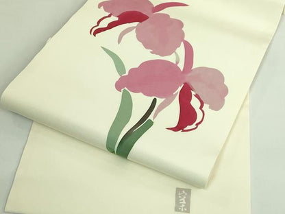 平和屋着物●極上　日展染色作家　高久空木　ろうけつ染　塩瀬　九寸名古屋帯　杜若　逸品　DZAB3957kh6