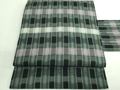 平和屋着物●極上　九寸名古屋帯　紬地　格子　黒地　逸品　DZAB3958kh6