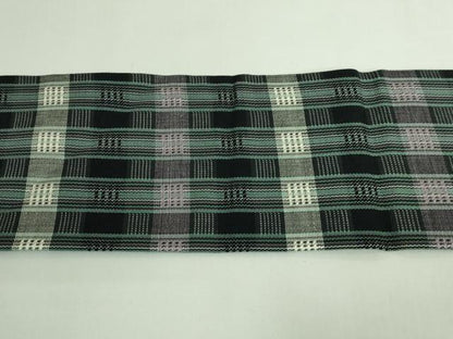 平和屋着物●極上　九寸名古屋帯　紬地　格子　黒地　逸品　DZAB3958kh6