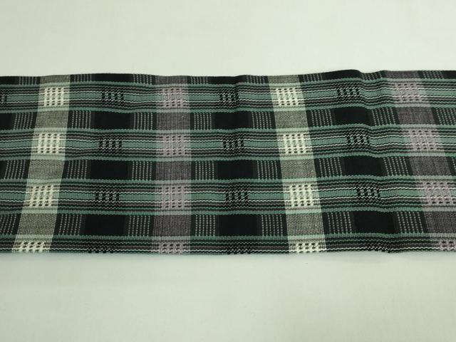 平和屋着物●極上　九寸名古屋帯　紬地　格子　黒地　逸品　DZAB3958kh6